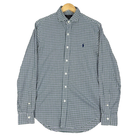Polo Ralph Lauren Men's Small Slim Fit Green White Gingham Check S/P Button Down - Picture 1 of 8